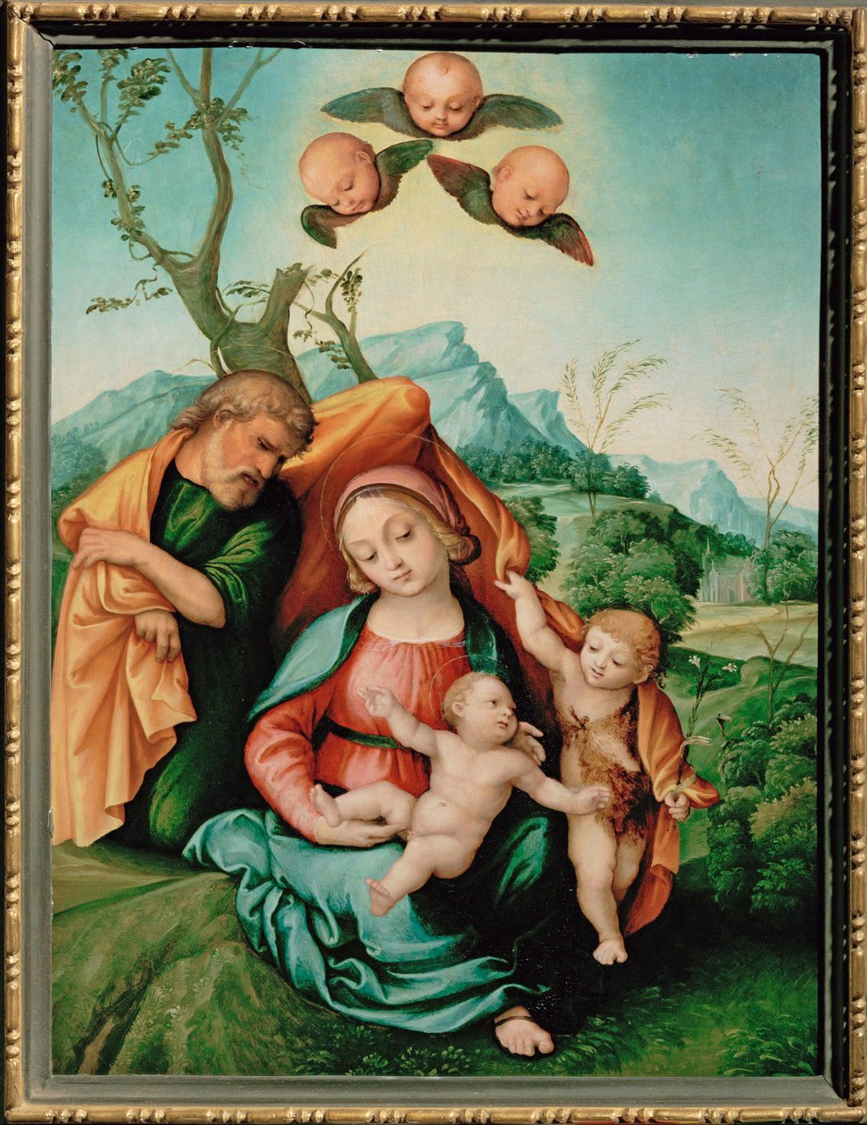 Den hellige familie (maleri på træ) af Girolamo Marchesi da Cotignola