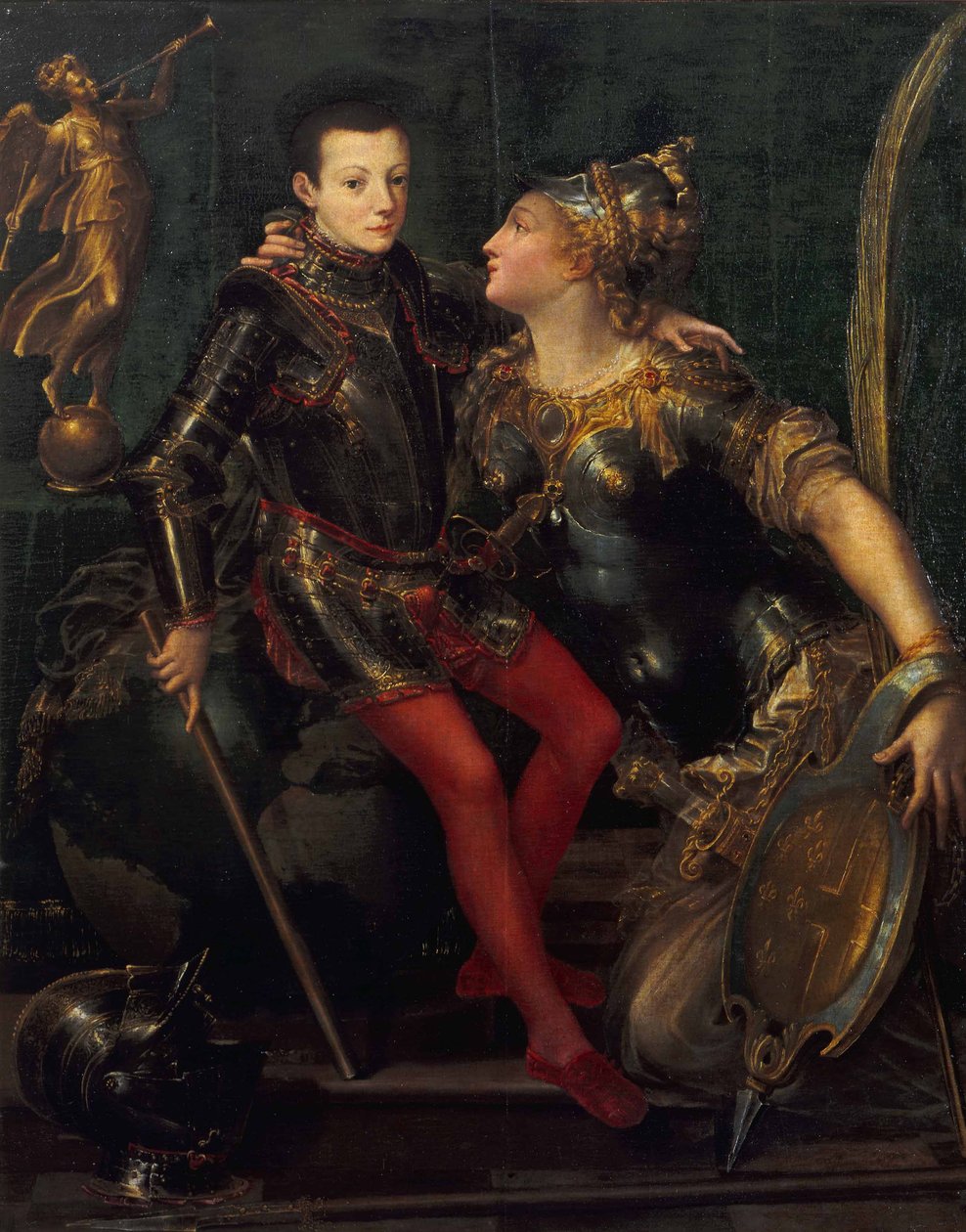 Allegorisk portræt af Parma omfavnende Alessandro Farnese, 1556 af Girolamo Mazzola Bedoli