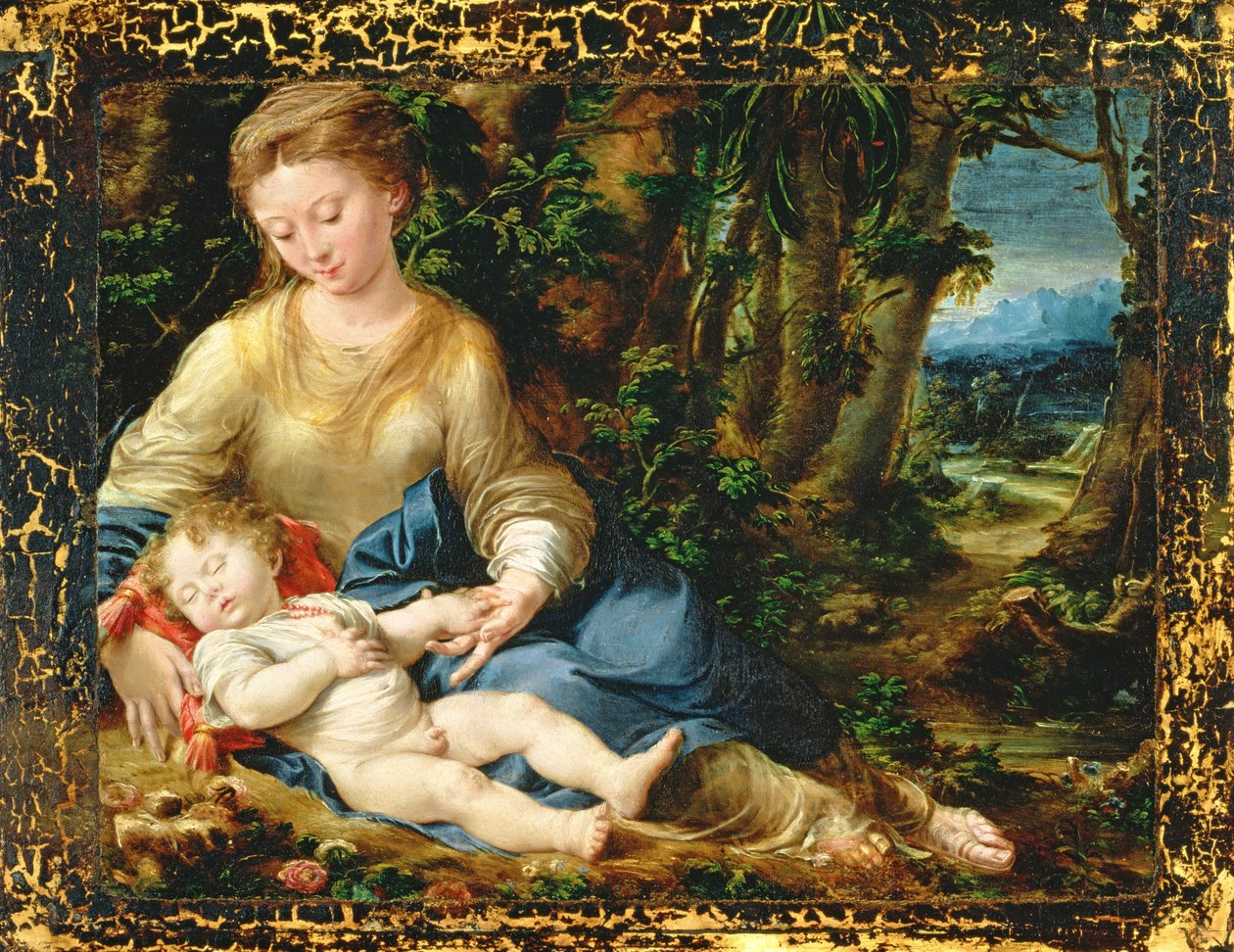 Jomfruen og barnet i et landskab, ca. 1536-37 af Girolamo Mazzola Bedoli