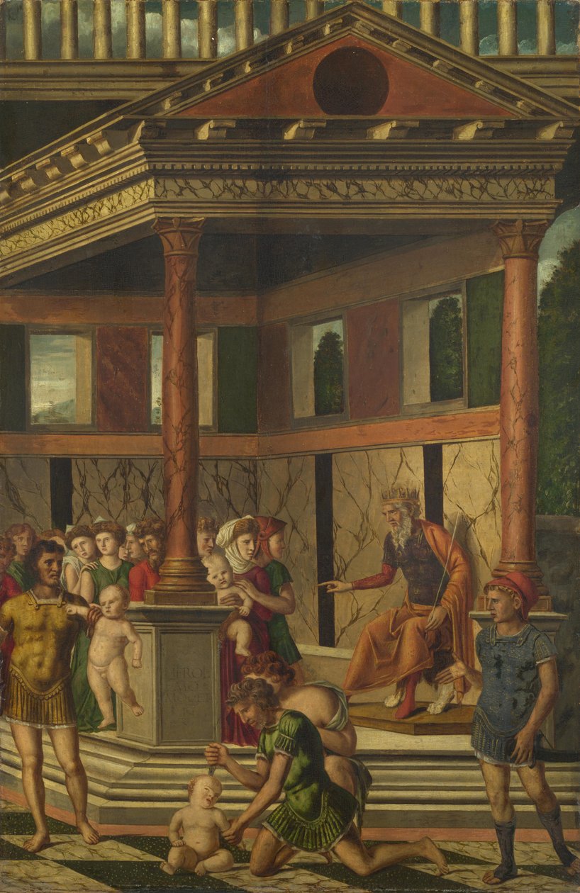 Massakren på de uskyldige med Herodes, ca 1510-1520 af Girolamo Mocetto