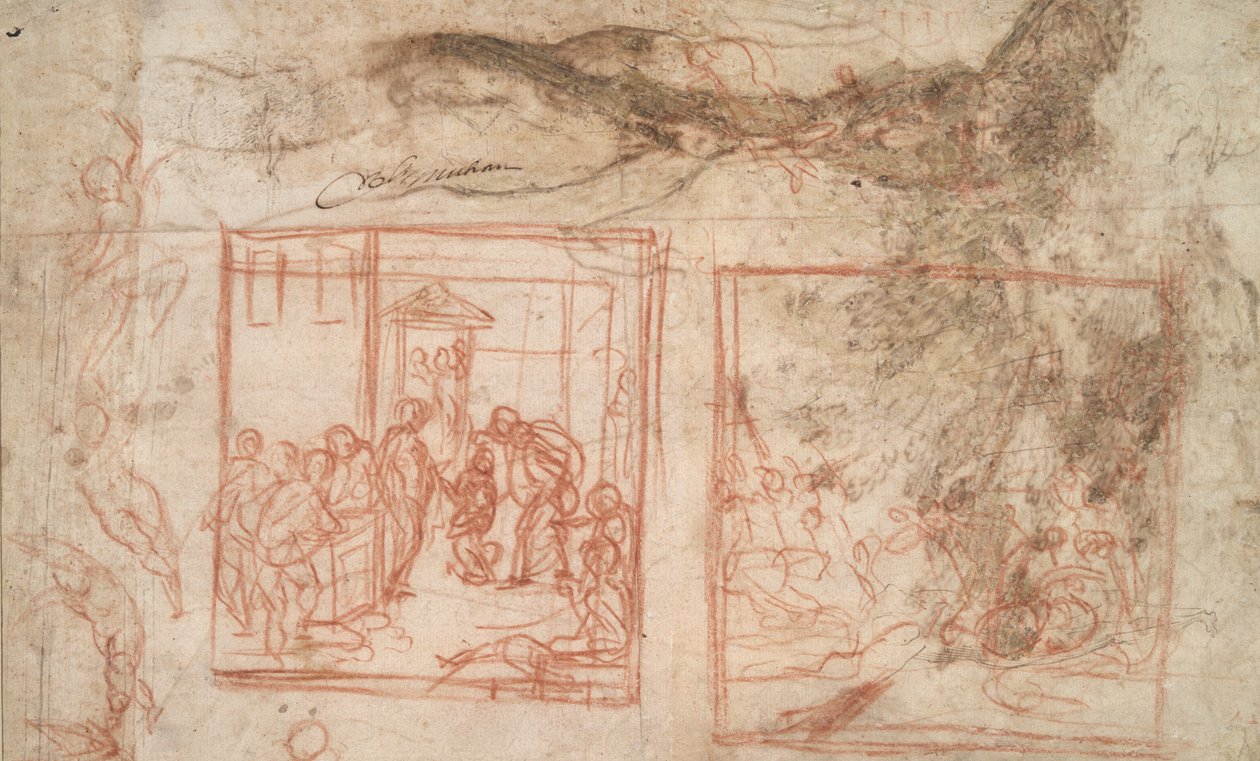 Studie af et Træ (r); Figur- og kompositionsstudier (v) af Girolamo Muziano