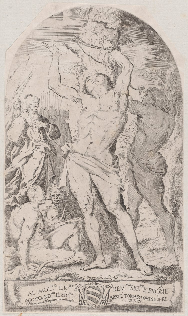 Sankt Sebastian bliver bundet til et træ, 1625-50. af Girolamo Pedrignani