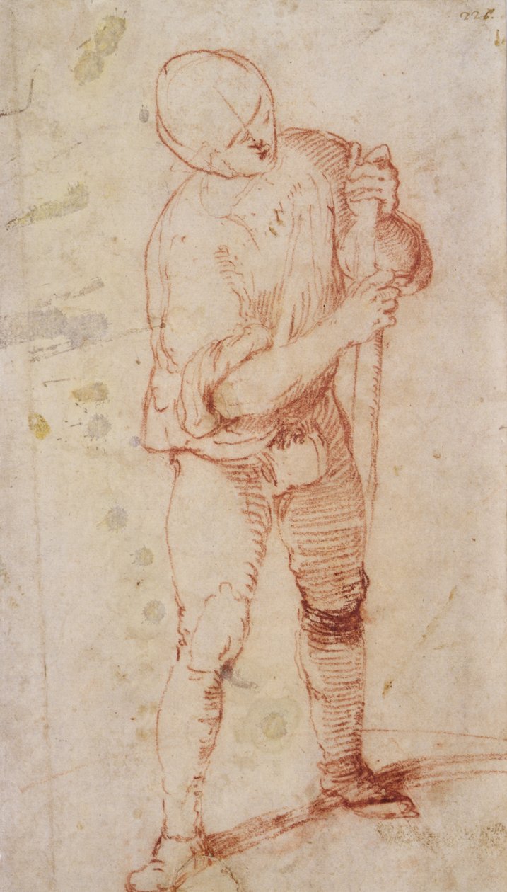 En stående mand med en stav (kridt på papir) af Girolamo Romanino