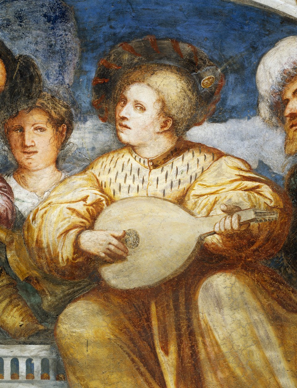 Koncert, mandolinspiller blandt bejlere af Girolamo Romanino