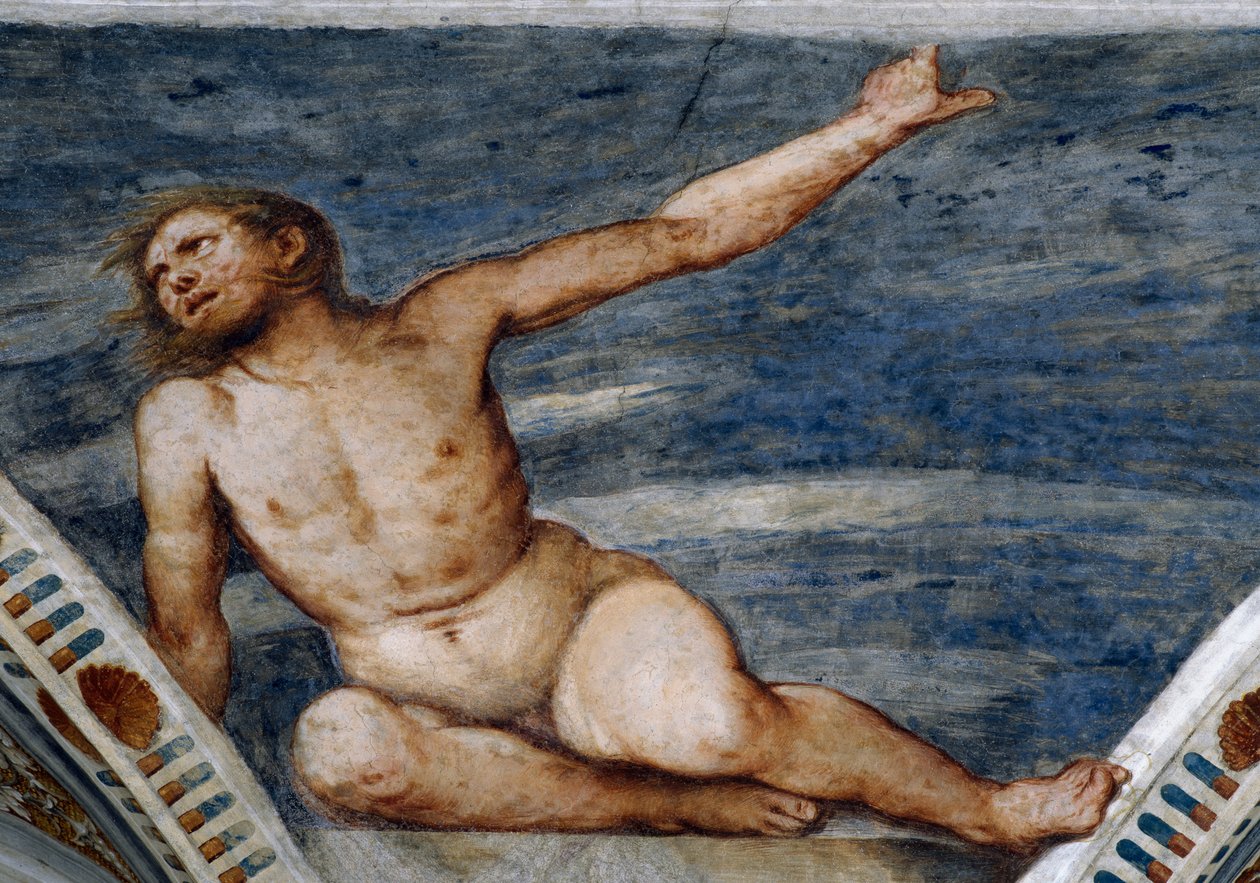 Mand nøgen, Detalje af fresker af Girolamo Romanino (ca 1484-efter 1559), bestilt af Bernardo Clesio af Girolamo Romanino
