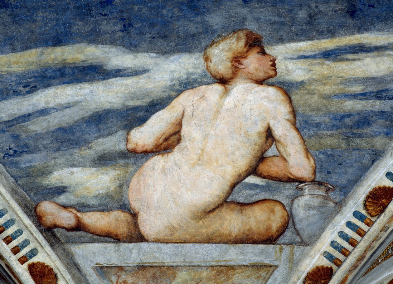 Mand nøgen, Detalje af fresker af Girolamo Romanino (ca 1484-efter 1559), bestilt af Bernardo Clesio af Girolamo Romanino