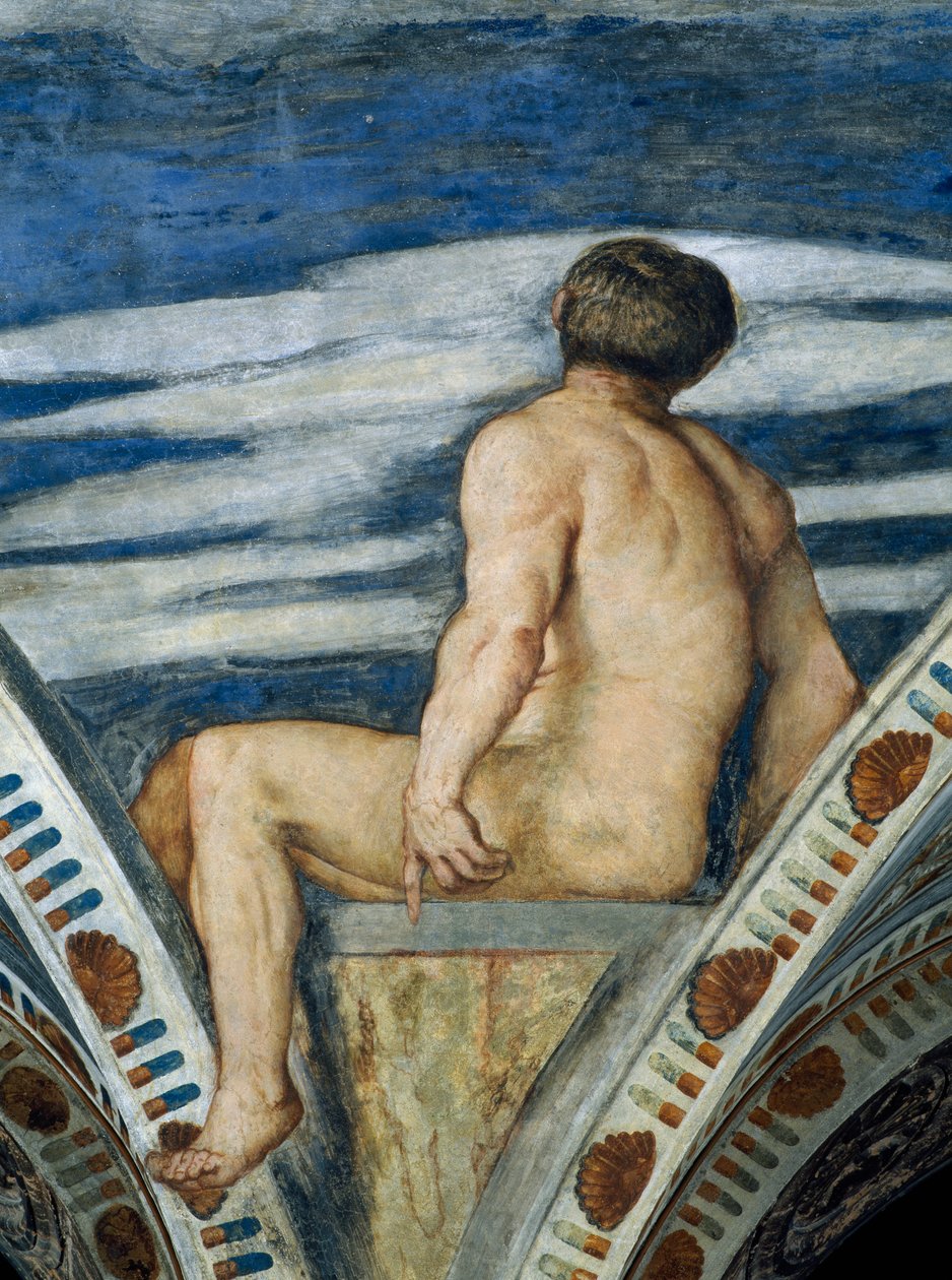 Mand nøgen, Detalje af fresker af Girolamo Romanino (ca 1484-efter 1559), bestilt af Bernardo Clesio af Girolamo Romanino