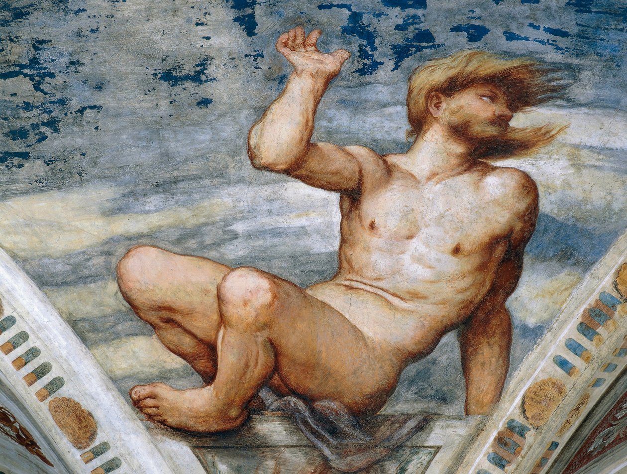 Mand nøgen, Detalje af fresker af Girolamo Romanino (ca 1484-efter 1559), bestilt af Bernardo Clesio af Girolamo Romanino