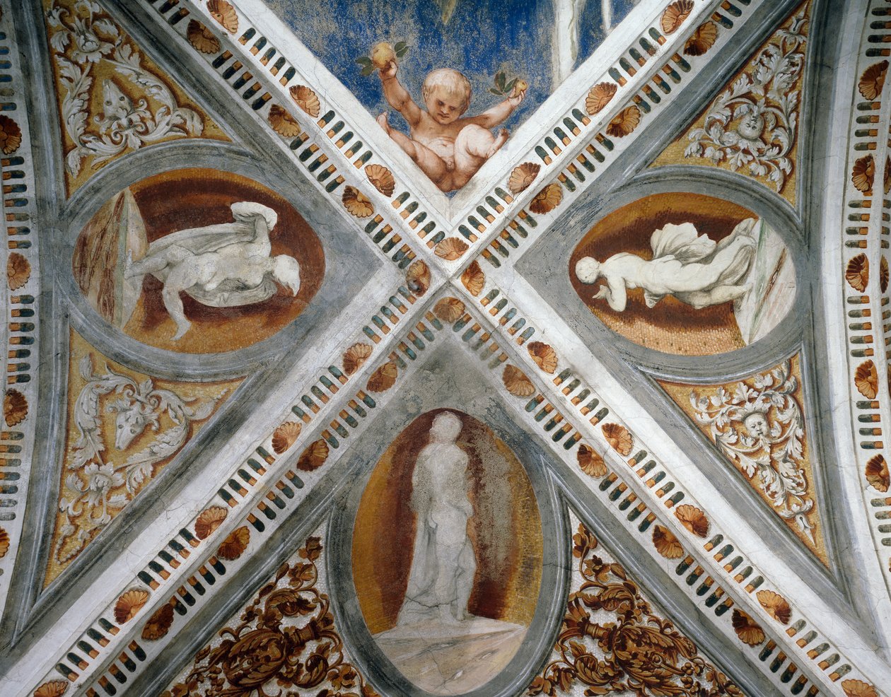 Mosaik nicher og statuer, Detalje af fresker af Girolamo Romanino (ca 1484-efter 1559), bestilt af Bernardo Clesio af Girolamo Romanino
