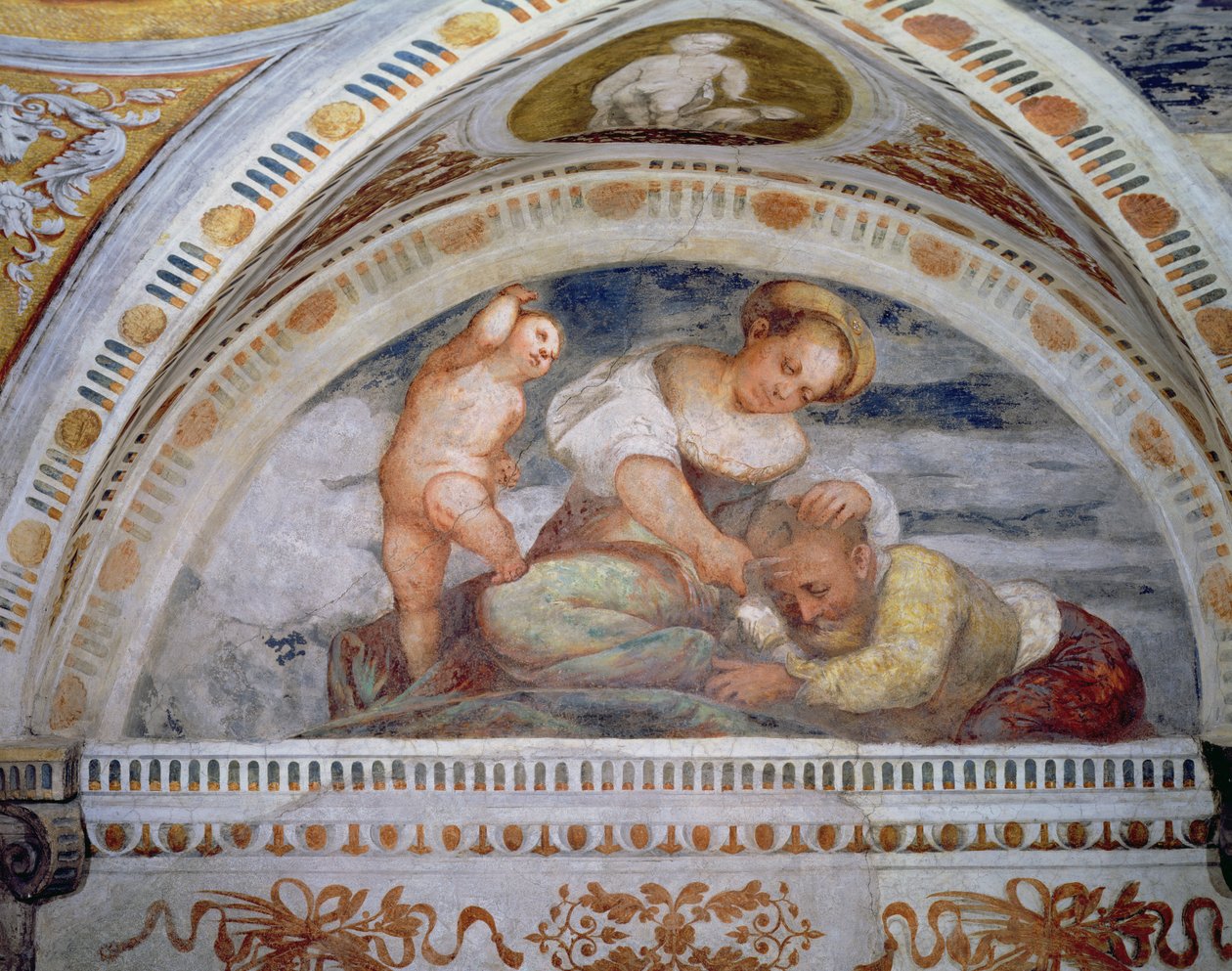 Samson og Delila, lunette, 1531-32 af Girolamo Romanino