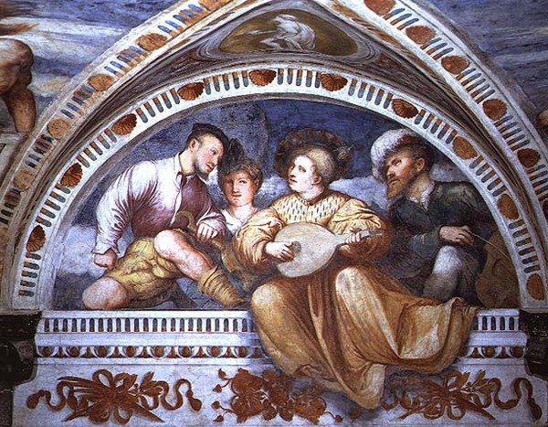 Koncerten: strengeinstrumenter, lunette af Girolamo Romanino