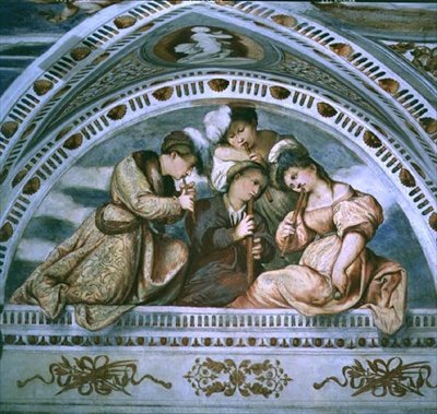 Koncerten: blæseinstrumenter, lunette af Girolamo Romanino