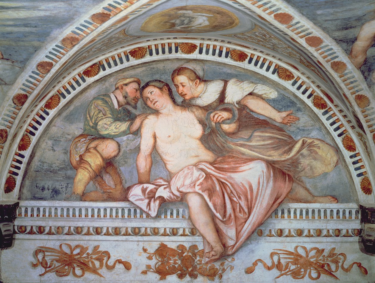 Kleopatras død, lunette, 1531-32 af Girolamo Romanino