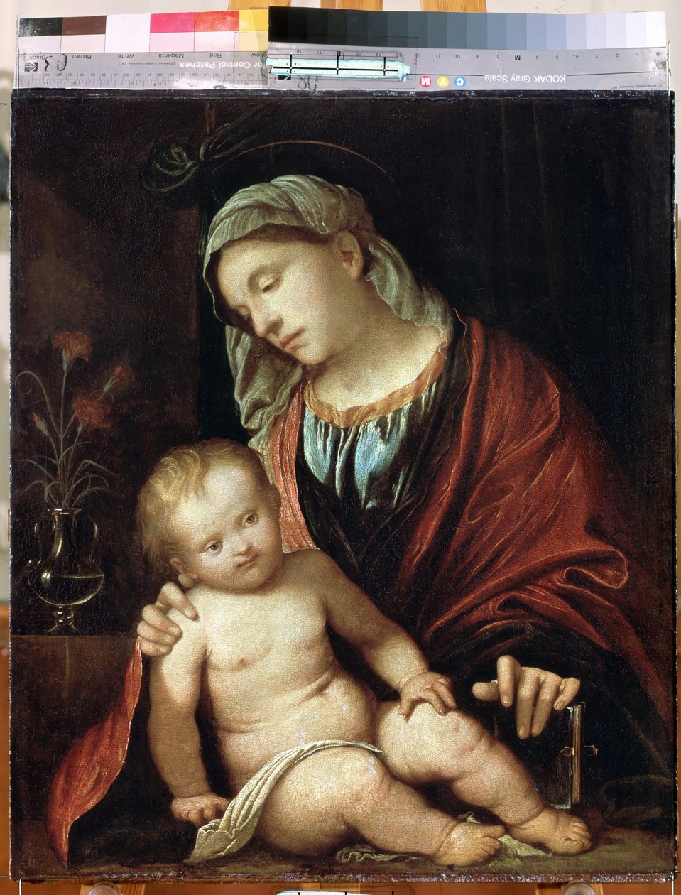 ""Madonna og barn"" Maleri af Gerolamo Romanino (1485/6-1566) Circa 1520 Eremitagemuseet, Sankt Petersborg af Girolamo Romanino