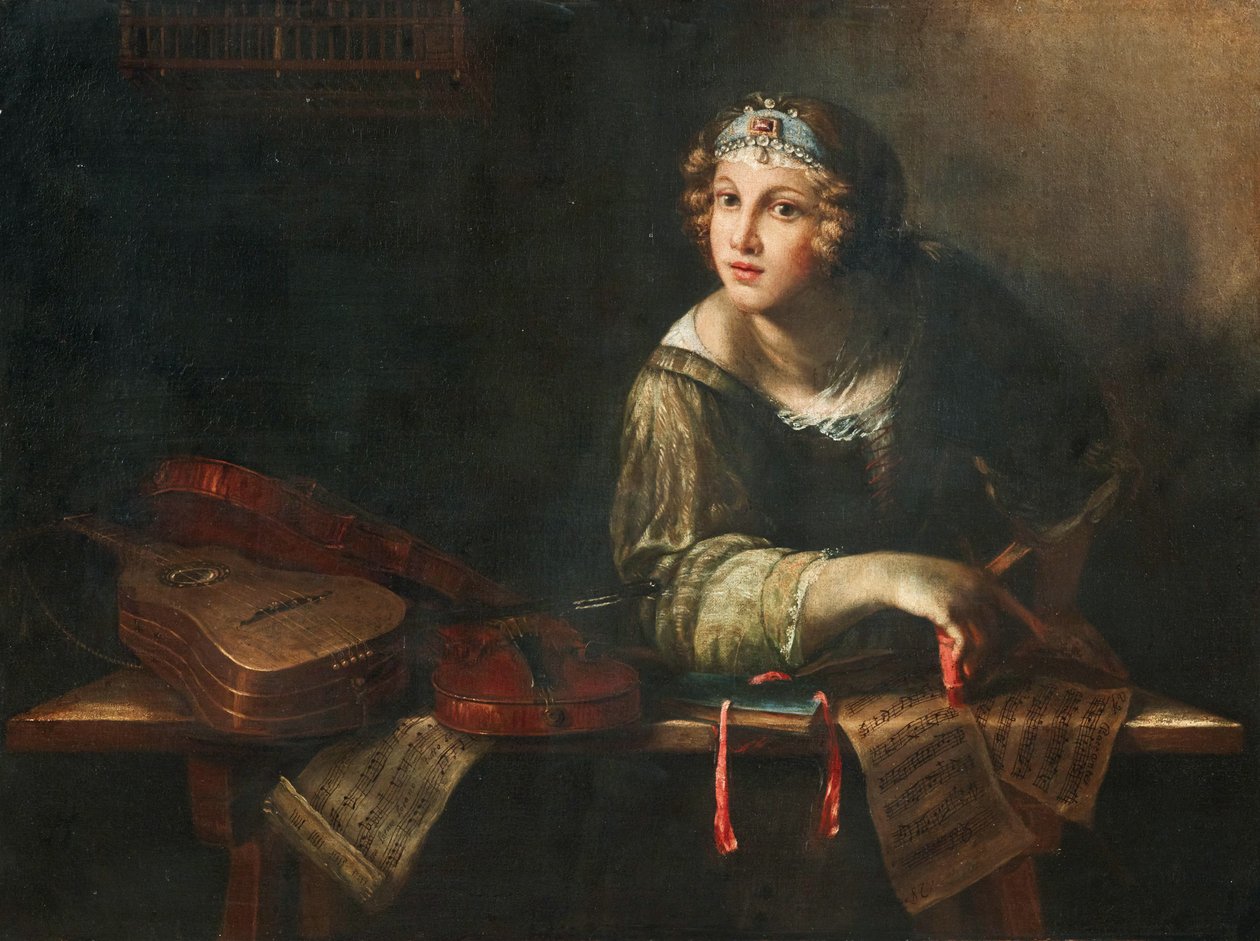 Allegorisk fremstilling med musikinstrumenter og noder, anden halvdel af det 17. århundrede.. af Girolamo Scaglia