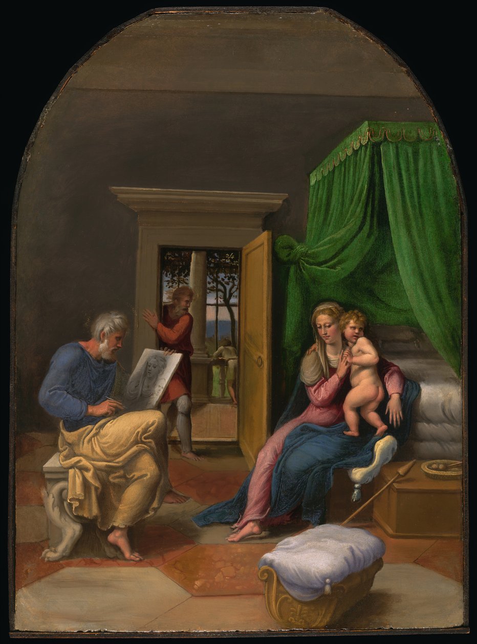 Sankt Lukas tegner jomfruen og Kristusbarnet, ca. 1535. af Girolamo da Carpi