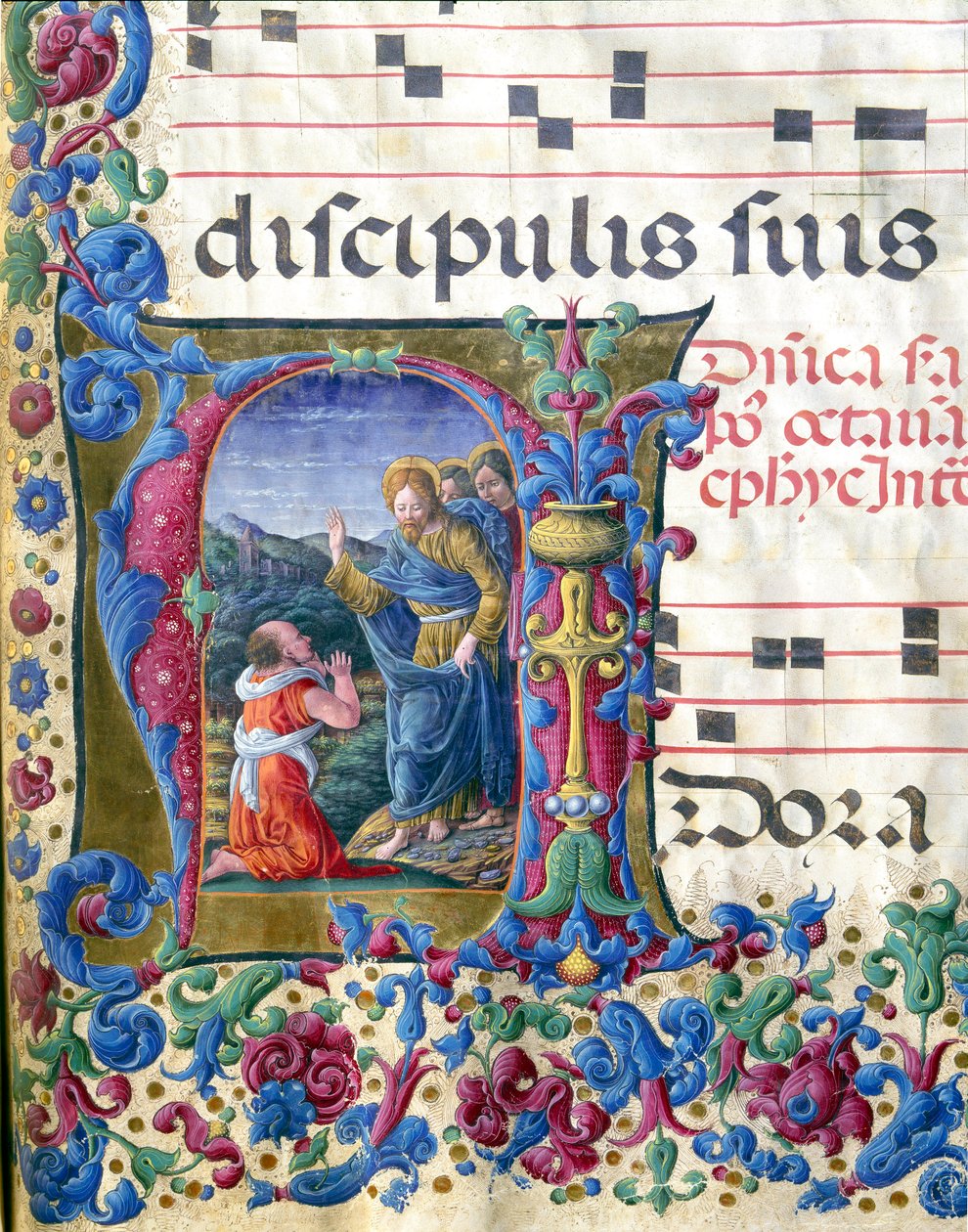 Decoree letrine, der repræsenterer visionen af Isaiah Miniature af Girolamo da Cremona (aktiv omkring 1451-1483) og Liberale da Verona (1445-1529) fra et kor (Cod. 19/4. c.9v.) fra katedralen i Siena. Cathedrale (Duomo) i Siena fra det 15. århundrede, Ital af Girolamo da Cremona