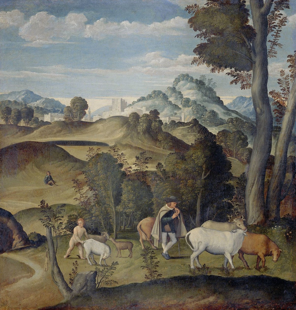Den unge kviksølv stjæler kvæg fra flokken af Apollo af Girolamo da Santacroce (ca.1480 1556) (attributed to)