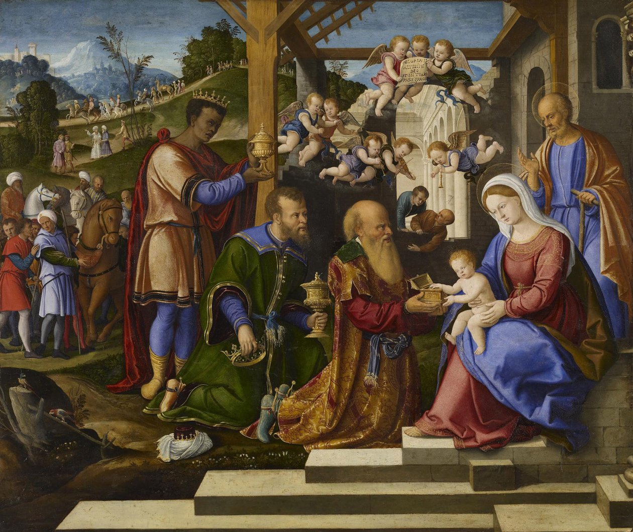 Tilbedelsen af de tre konger, ca. 1525-1530 af Girolamo da Santacroce