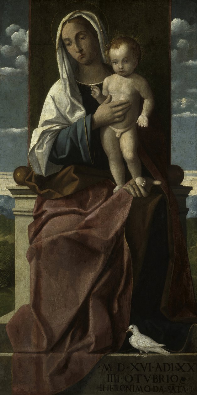 Jomfru og barn tronet, 1516. af Girolamo da Santacroce