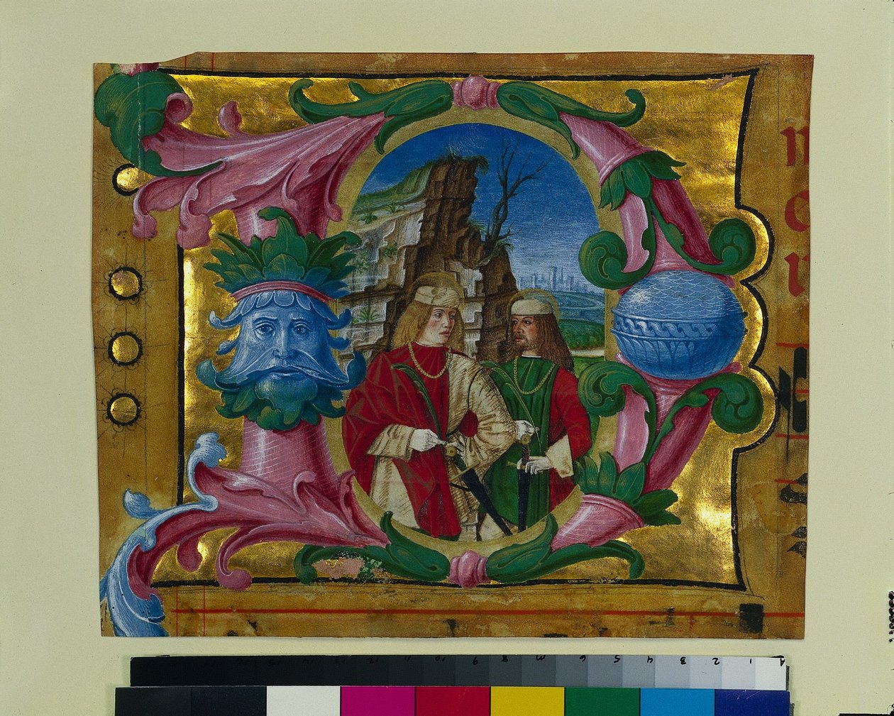 Historikert initial D Udskåret fra en korbog: To martyrhellige, ca. 1500-1510. af Girolamo dai Libri