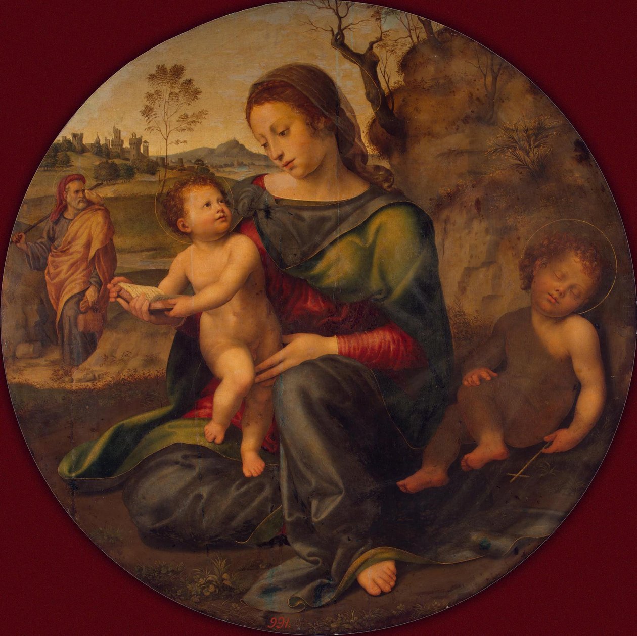 Den hellige familie med den unge Johannes Døberen, ca. 1520 af Giuliano Bugiardini