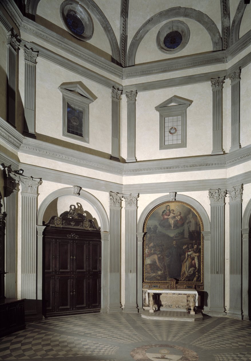 Udsigt over det ottekantede sakristi bygget på et projekt af Giuliano da Sangallo (1445-1516) af Giuliano Giamberti da Sangallo