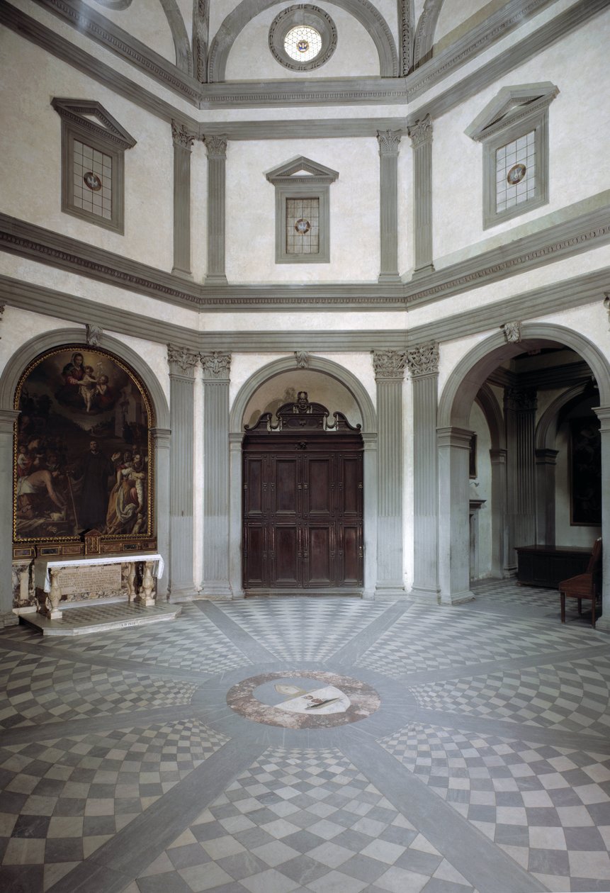 Udsigt over det ottekantede sakristi bygget på projekt af Giuliano da Sangallo (1445-1516) af Giuliano Giamberti da Sangallo
