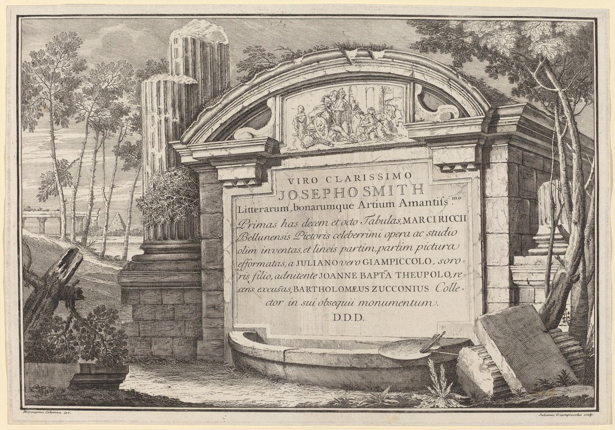 Klassiske ruiner i et landskab: frontispice af Giuliano Giampiccoli and Giovanni Battista Tiepolo