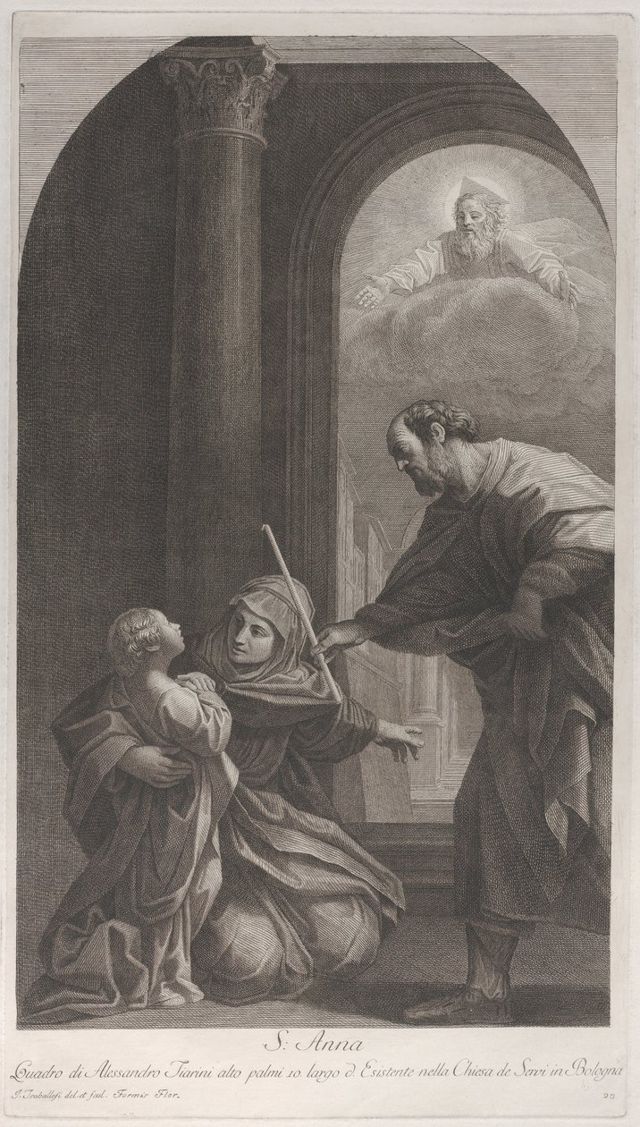 Sankt Anne knælende med Jomfruen..., 1760-1800. af Giuliano Traballesi
