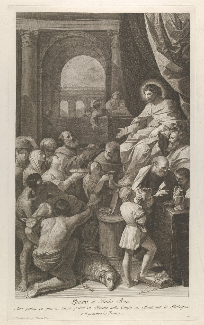 Sankt Job sidder til højre og modtager folkets gaver..., ca. 1760-1800. af Giuliano Traballesi