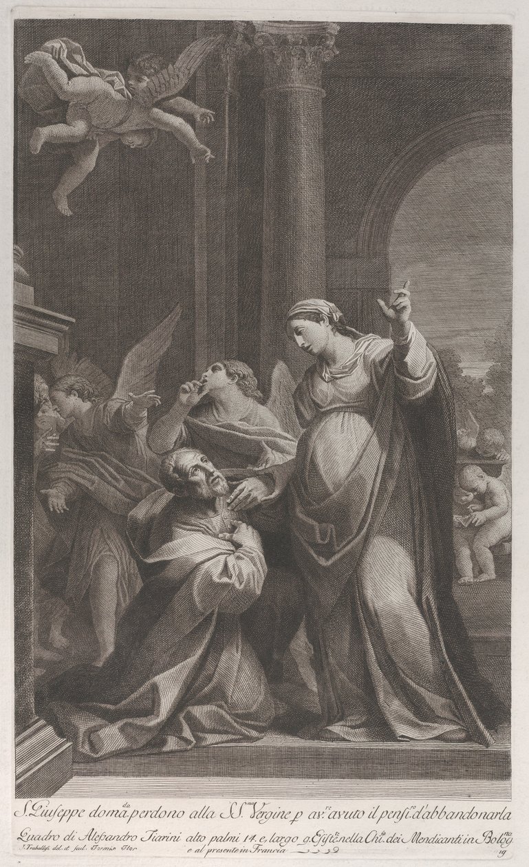Saint Joseph beder jomfruens benådning for at have tænkt på at forlade hende..., 1760-1800. af Giuliano Traballesi