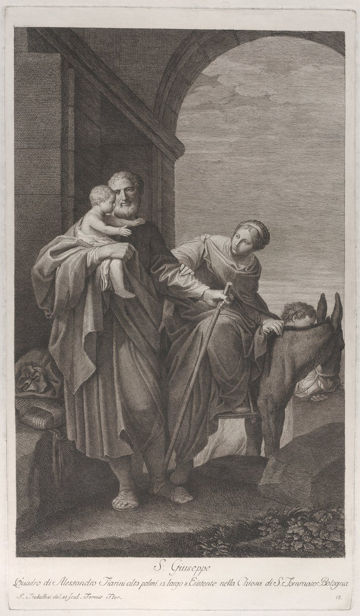 Saint Joseph bar Kristusbarnet på flugten til Egypten, 1760-1800. af Giuliano Traballesi