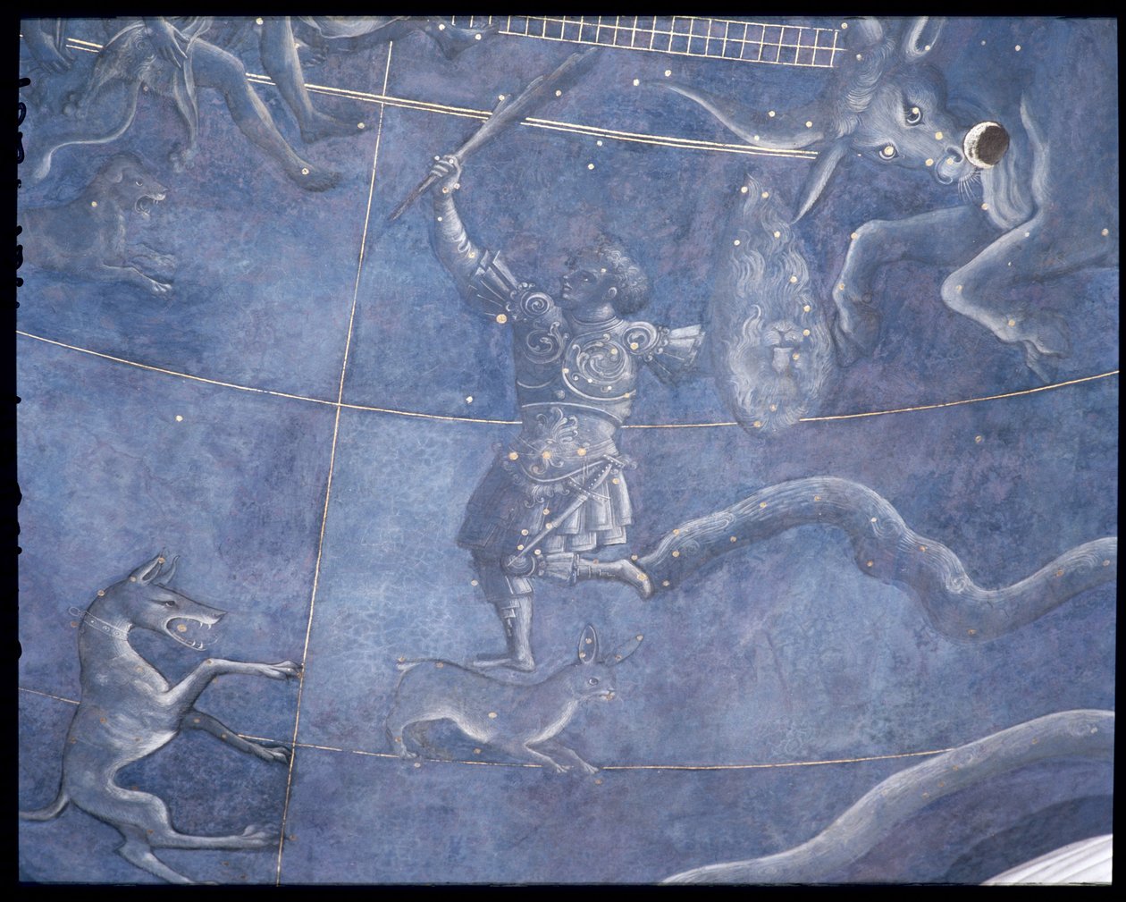 Solens vej gennem stjernerne natten til den 4. juli 1442, detalje af Orion og Tyren, fra loftet over alteret, ca. 1430 (detalje af 85088) af Giuliano dArrighi Pesello