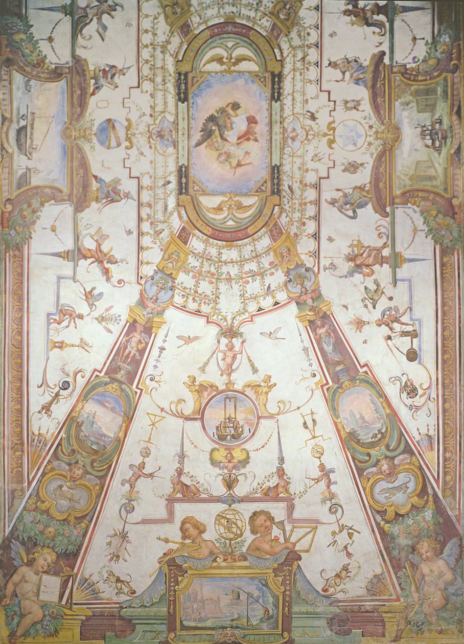 Loftspanel fra Stanzino delle Matematiche (fresko med tempera) (se 254070-254071 og 254073) af Giulio Parigi