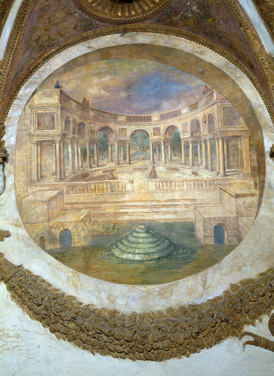 Scene, der viser, at de, der er født under Skyttens tegn i forbindelse med stjernebilledet Arcturus, får tilbøjeligheden til at blive vogtere af kongelige bygninger, symboliseret ved en pala af Giulio Romano