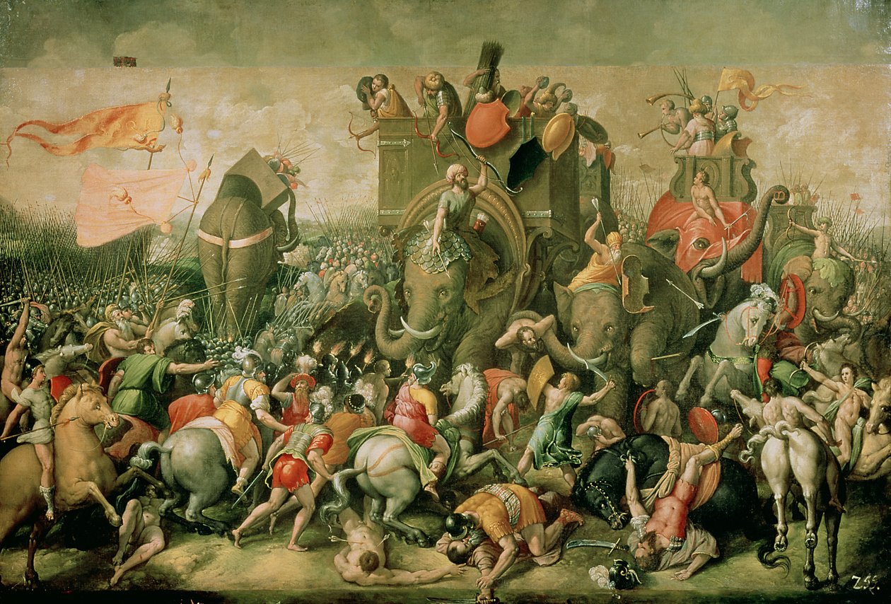 Slaget ved Zama, 202 f.Kr., 1570-80 af Giulio Romano