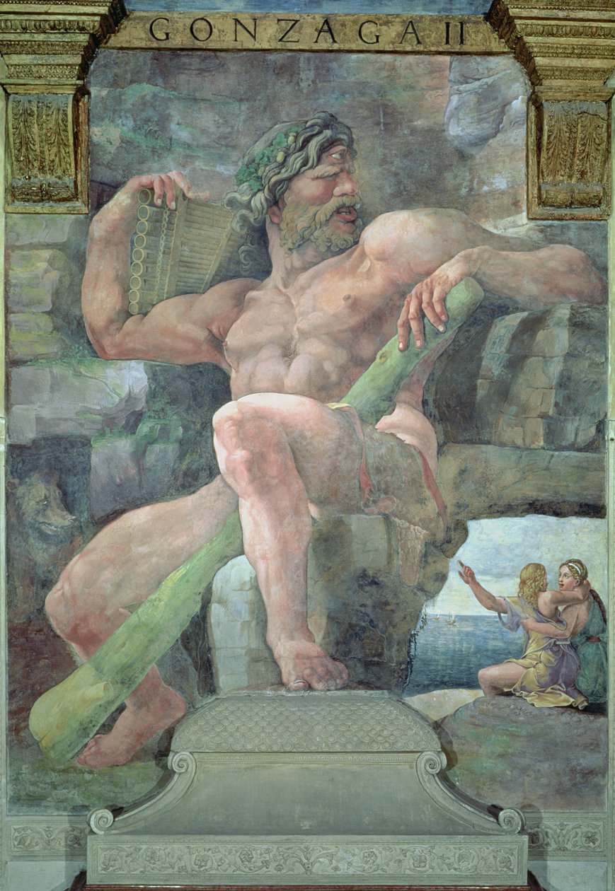 Den gigantiske Polyfem med Galatea og hyrdemanden Acis, fra Sala di Amore e Psiche, 1528 af Giulio Romano