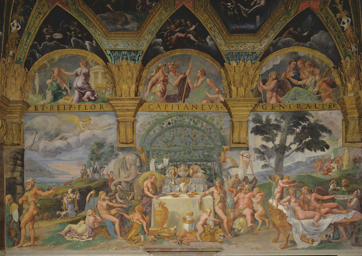 Den adelige banket til fejring af Amor og Psyches bryllup fra Sala di Amore e Psiche, 1527-31 af Giulio Romano