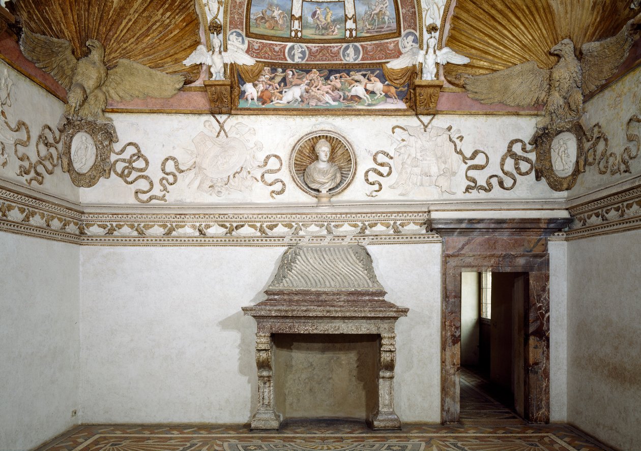 Udsigt over Camera delle Aquile, 1528 af Giulio Romano