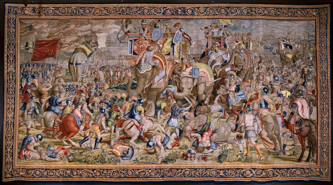 flamsk gobelin. Serien The Acts of Scipio: Slaget ved Zama. Tegneren Giulio Romano. Atelier af Balthasar van Vlierden (?), Bruxelles. 1523-1532. af Giulio (after) Romano