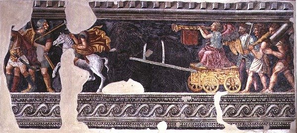 Fragment af en scene af en triumf (fresko) af Giulio (school of) Romano
