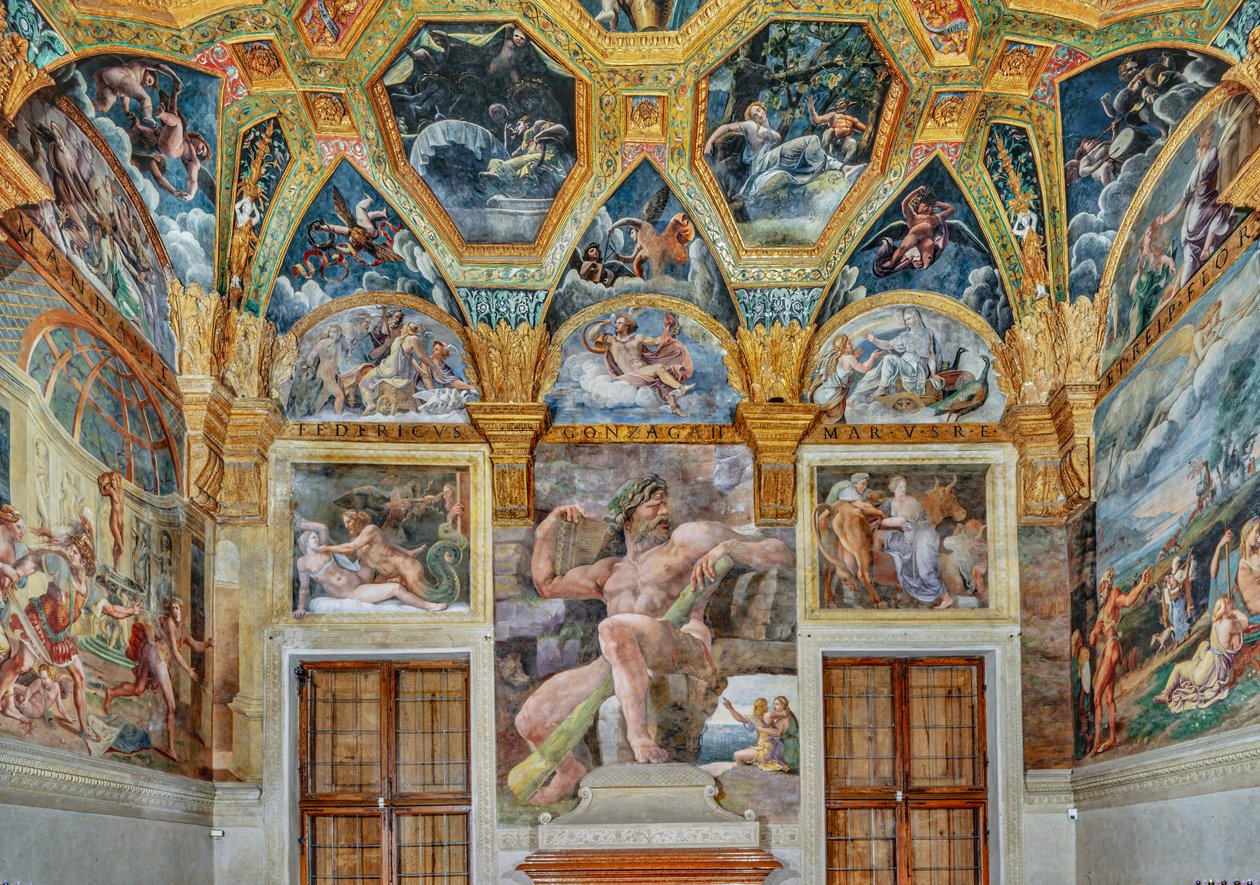 Room of Psiche: udsigt over den østlige mur (fresco) af Giulio (workshop of) Romano