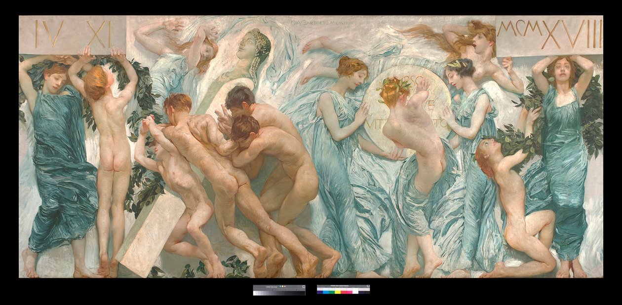 Diptyk: festen (la sagra) - Maleri af Giulio Aristide Sartorio (1860-1932) 1906 Dim 180,5 x 398,5 cm Privat samling (Diptyk, maleri af Giulio Aristide Sartorio Privat samling) af Giulio Aristide Sartorio