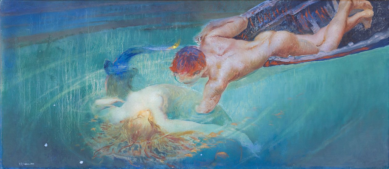 Havfrue eller grøn afgrund, ca. 1900 (olie på lærred) af Giulio Aristide Sartorio