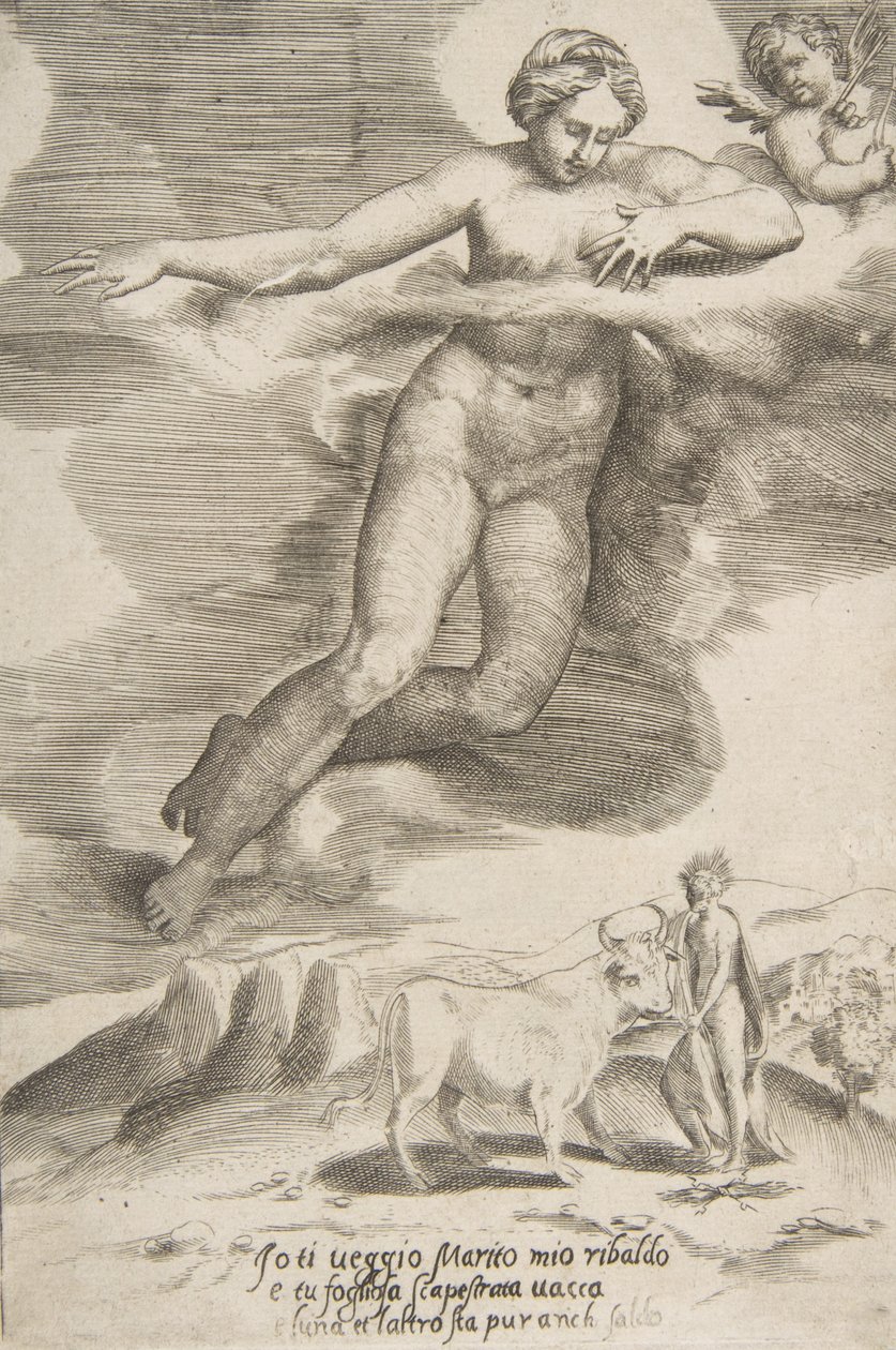 Juno ser Jupiter og Io, fra The Loves of the Gods, 1531-60. af Giulio Bonasone