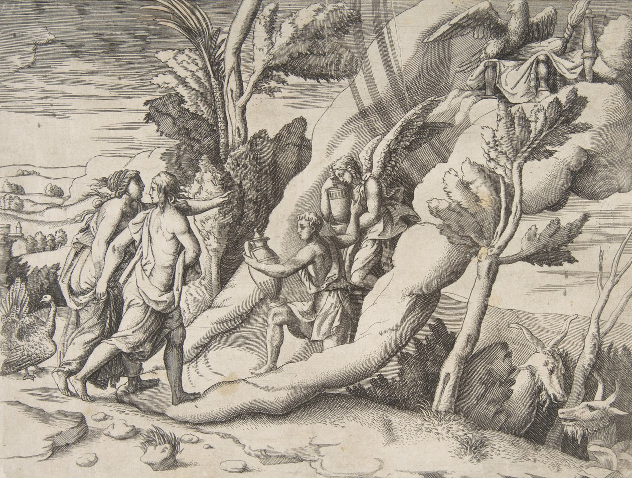 Jupiter og Juno bliver modtaget i himlen af Ganymedes og Hebe, fra 
