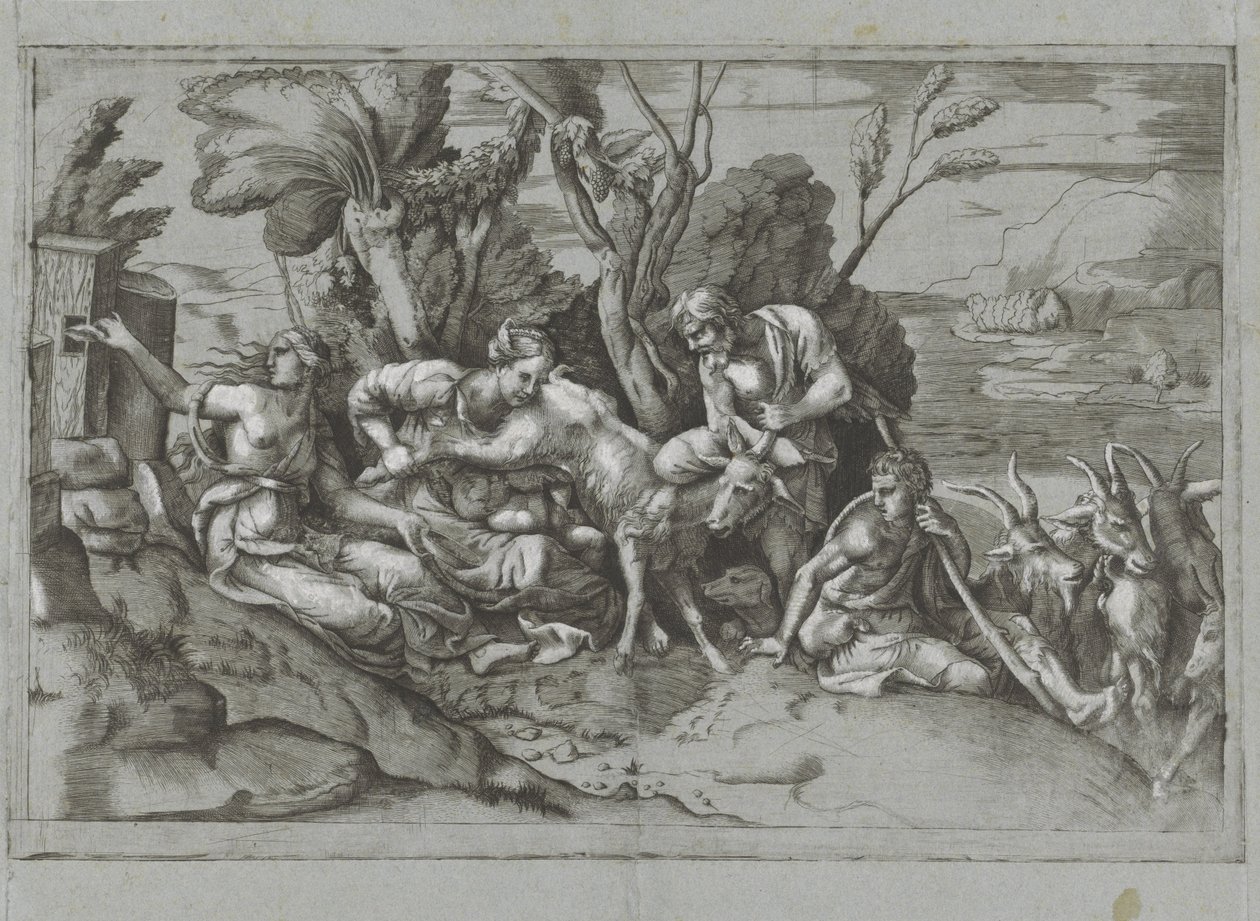 Jupiter diedes af geden Amalthea af Giulio Bonasone