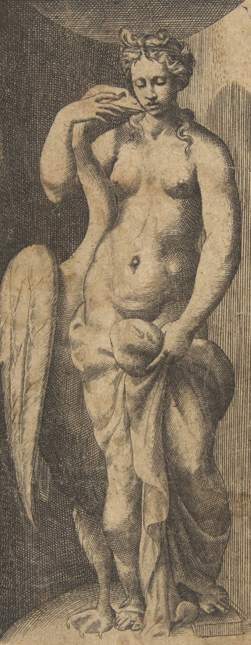 Leda og svanen, ca 1531-76. af Giulio Bonasone