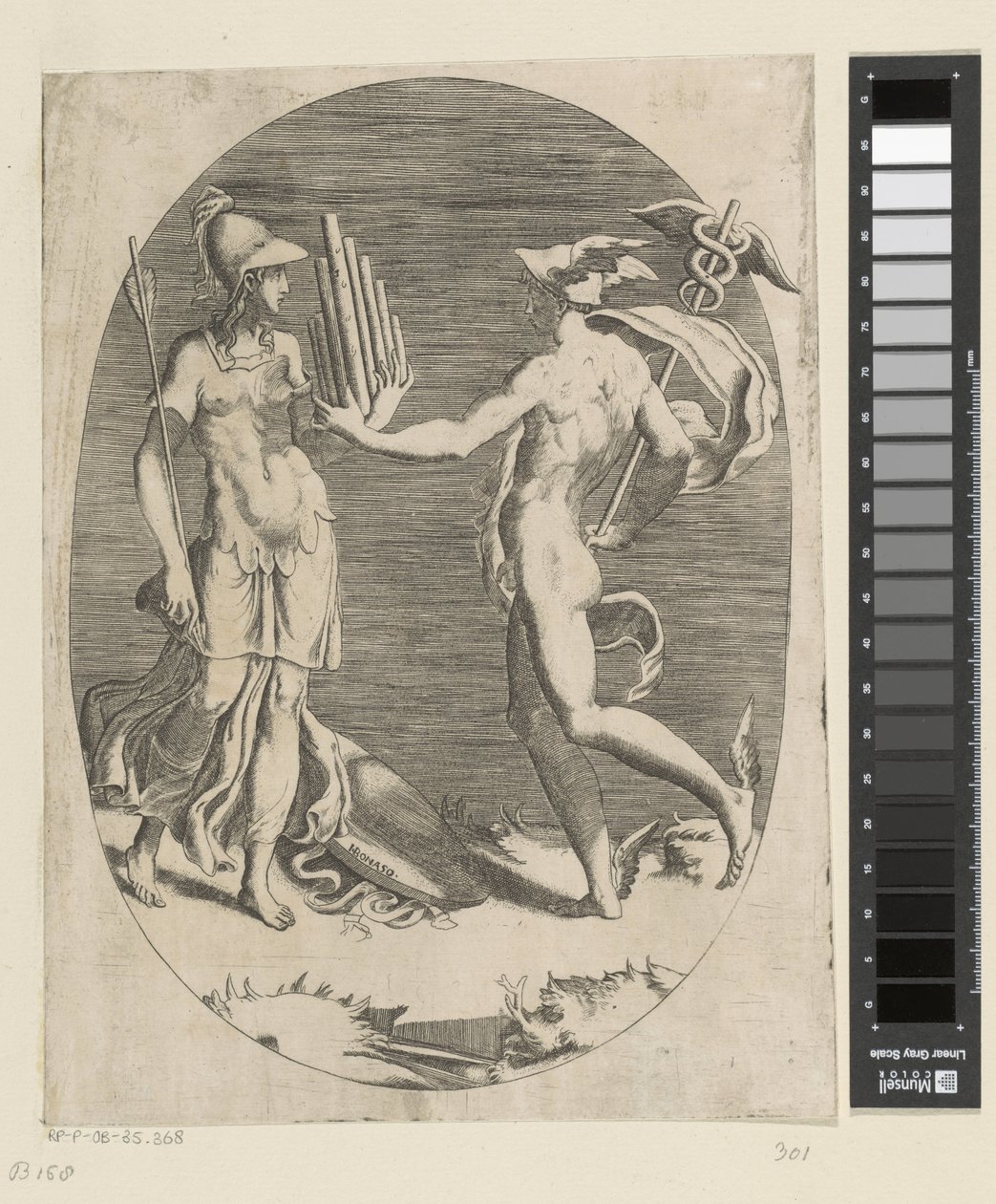 Mercury giver Minerva en panfløjte af Giulio Bonasone